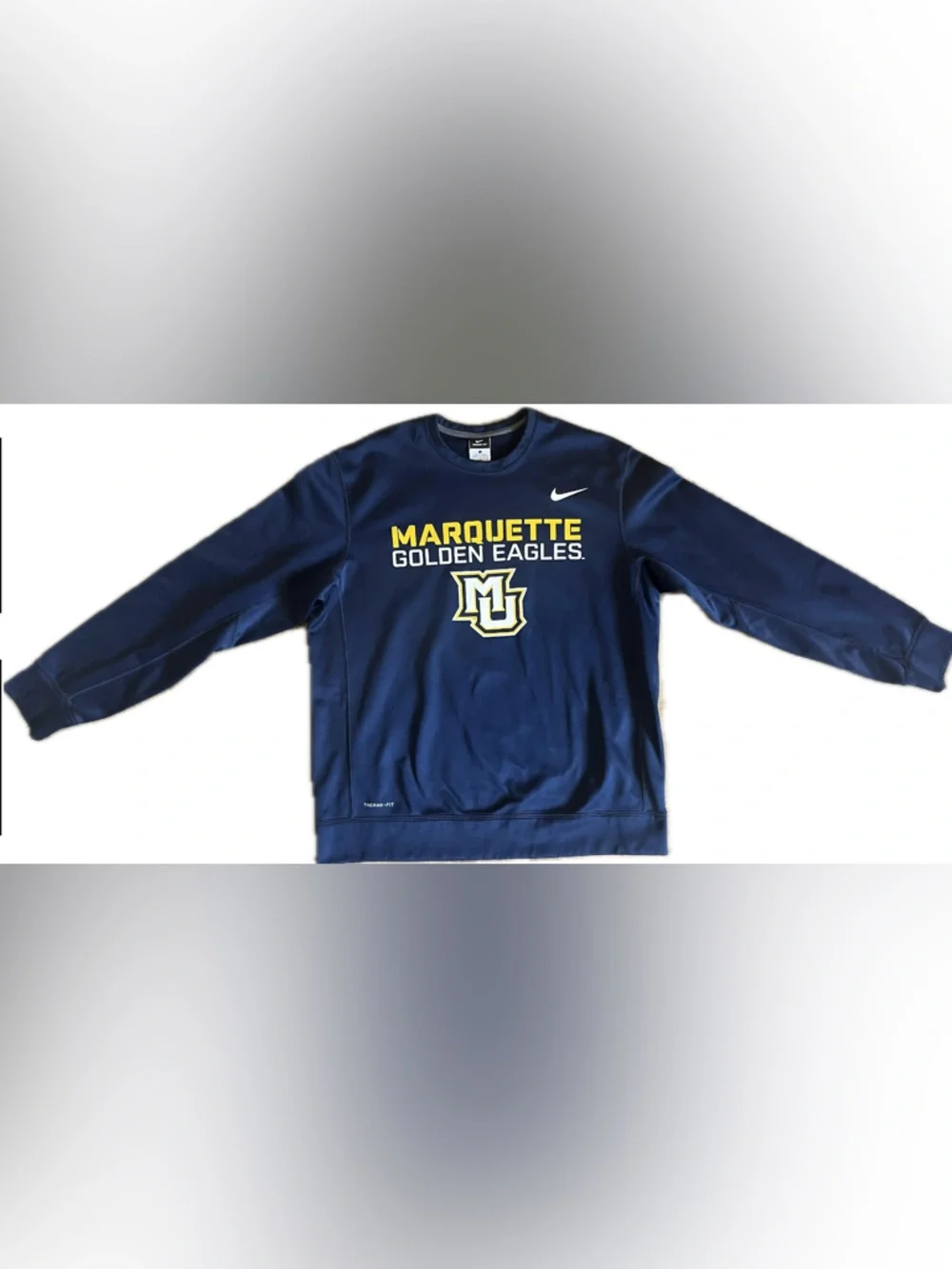 Nike Marquette Golden Eagles Therma-Fit Navy Crewneck Sweatshirt. Size Large